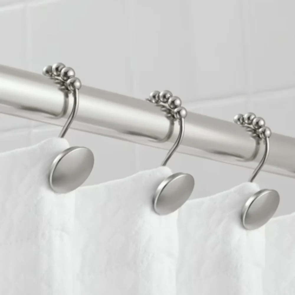 NWOT Metal Shower Hooks Easy Glide Rust Proof Brushed Nickel Set of 12